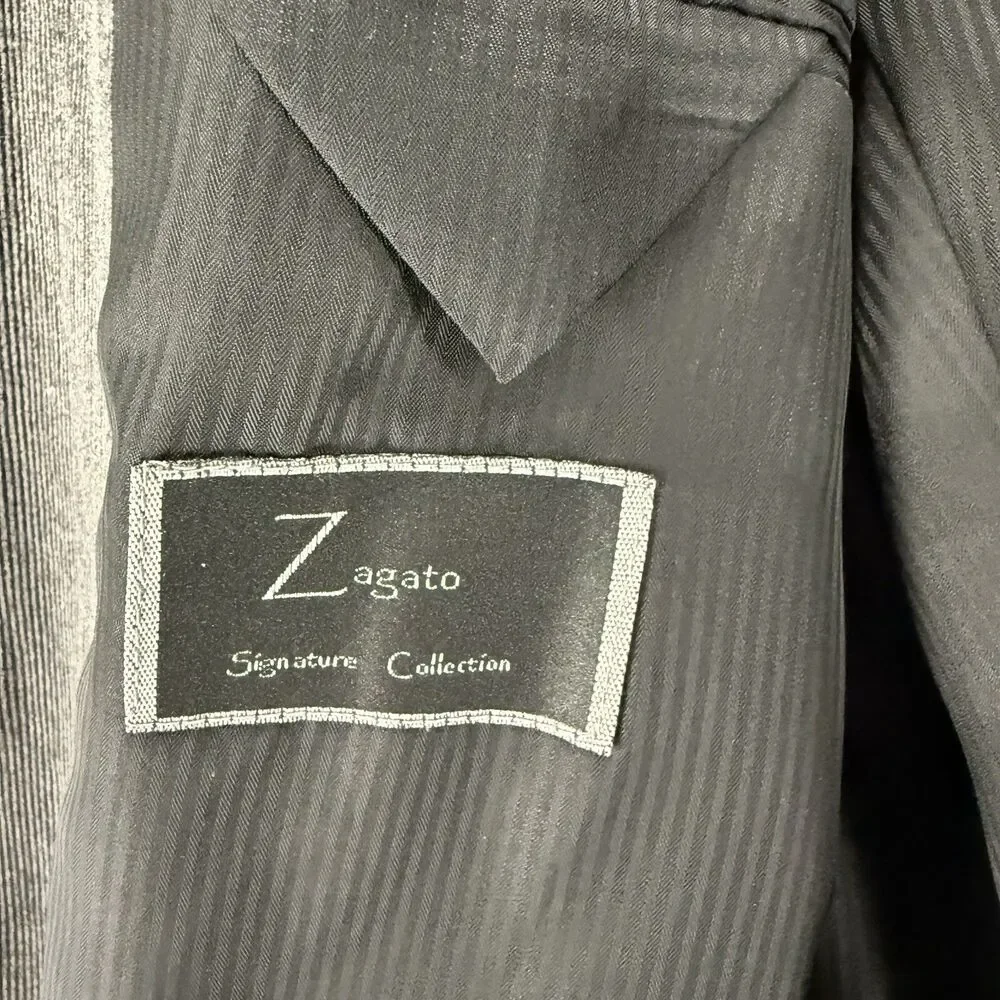 Zagato Corduroy Blazer Jacket Mens 42L Black Gray Three Button Up Sport‎ Coat